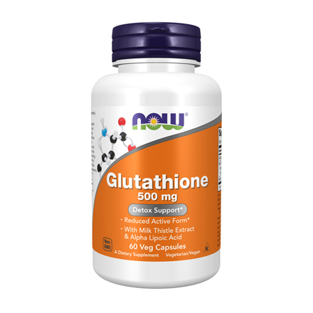 NOW Foods Glutathione 500mg 60 Veg Capsules | Reduced GSH with Milk Thistle  & Alpha Lipoic Acid